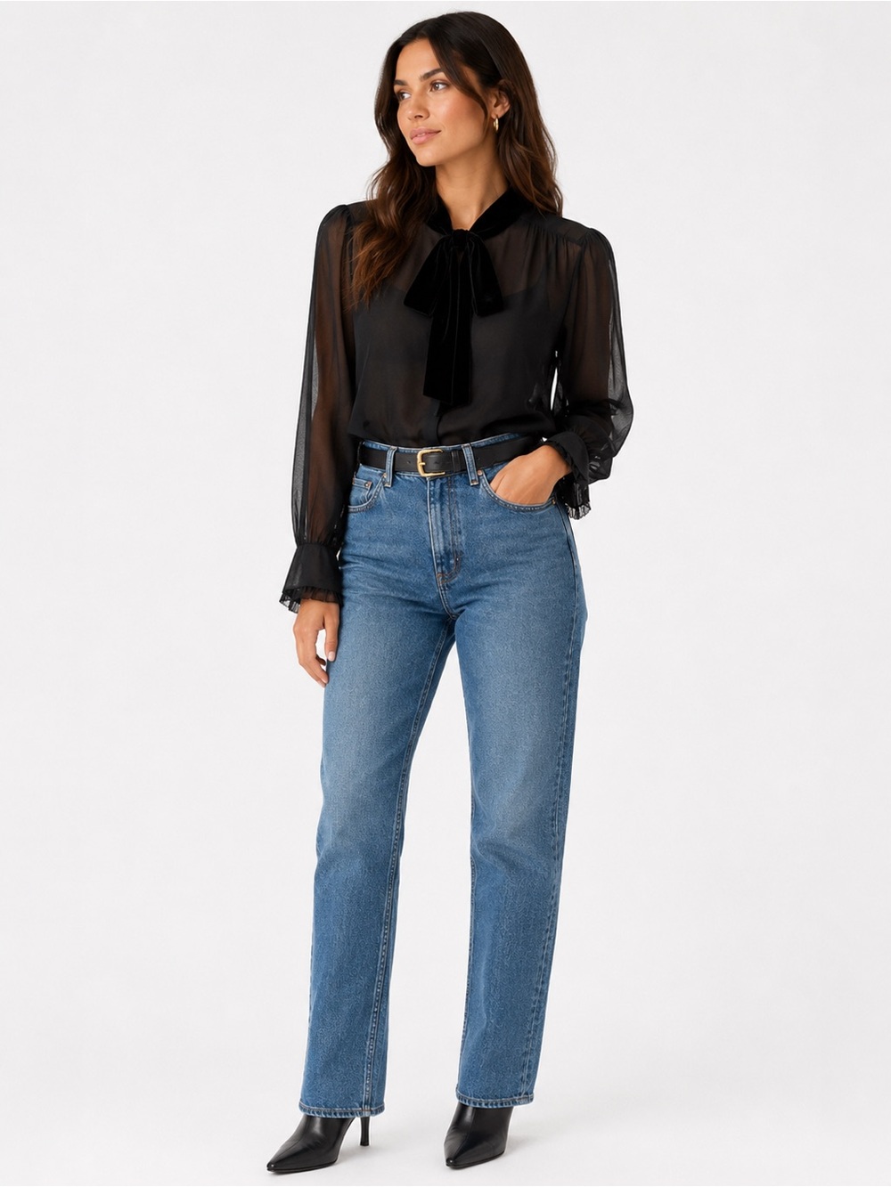 Kate Spade Sheer‎ Black Silk Velvet Bow Blouse Romantic Parisian Chic Top